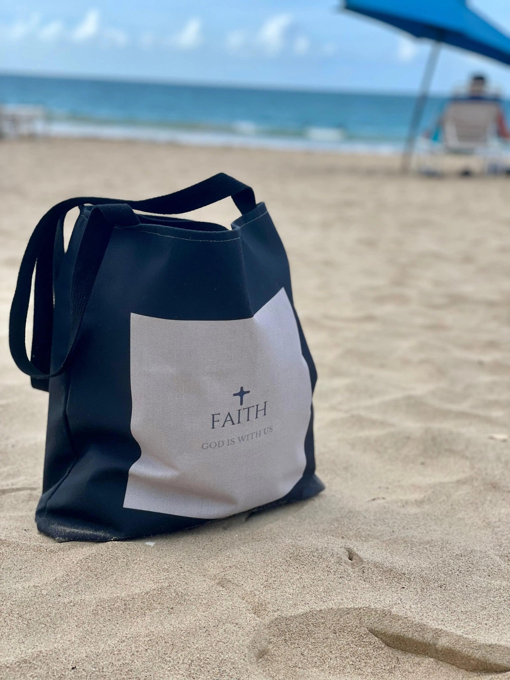 FAITH GOD IS WITH US Metallic black shopper tote bag - Faith God is with us